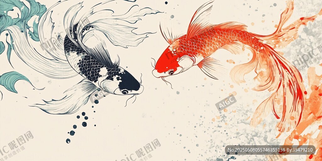 双鲤戏水图
