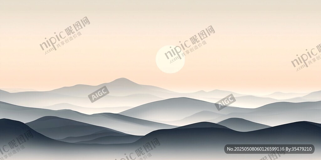 日出群山间的朦胧美景