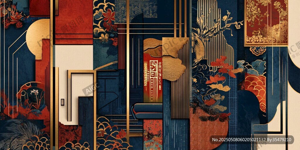 中式复古风几何图案装饰画