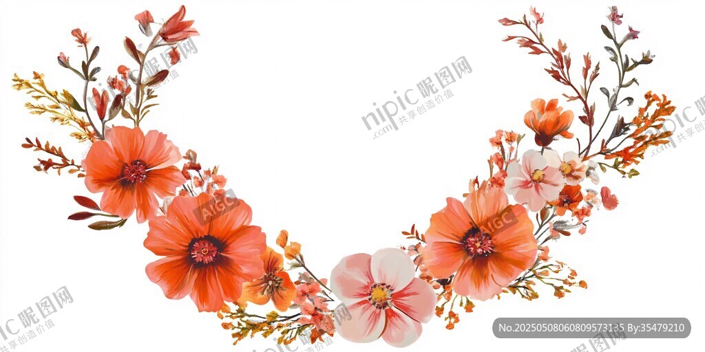 橙色花卉花环装饰图案