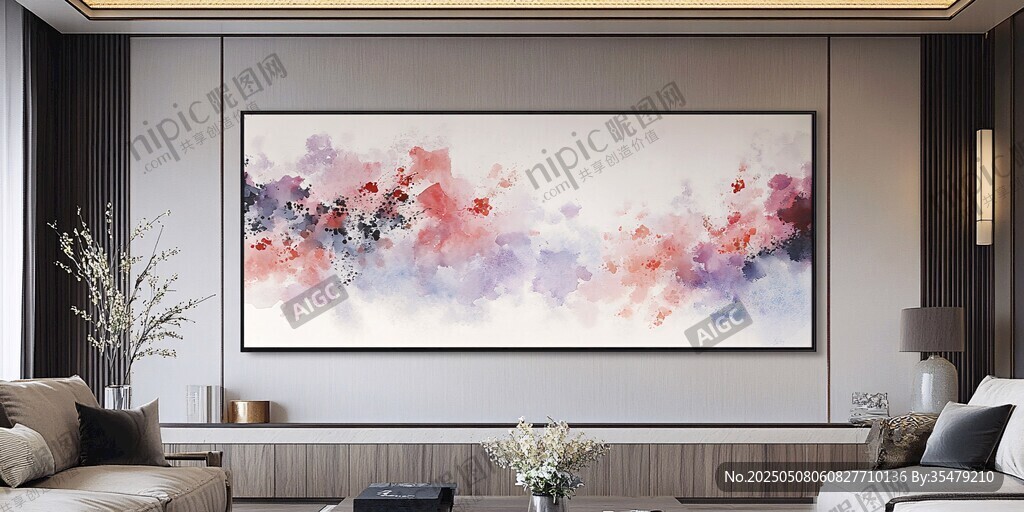 现代客厅的抽象艺术挂画