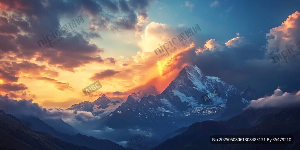 壮丽雪山日出美景