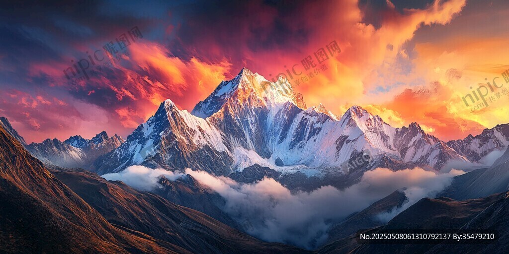 壮丽雪山映绚烂霞光