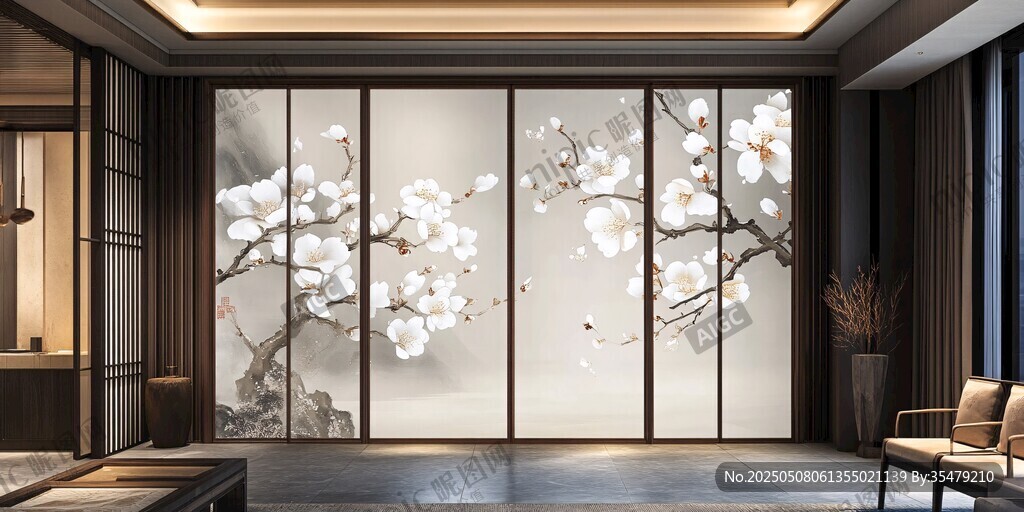 中式客厅梅花屏风装饰画