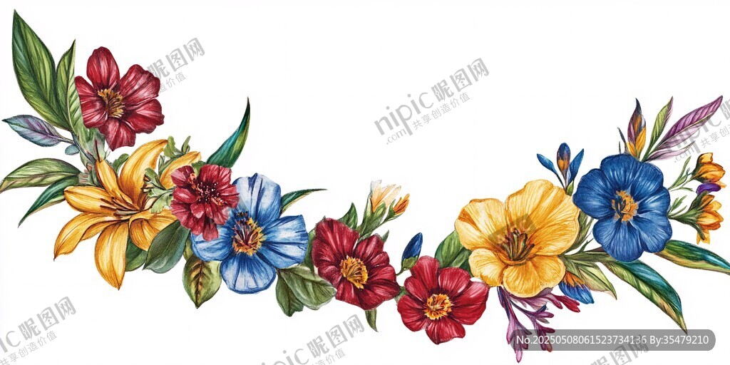 多彩花卉花环装饰图案