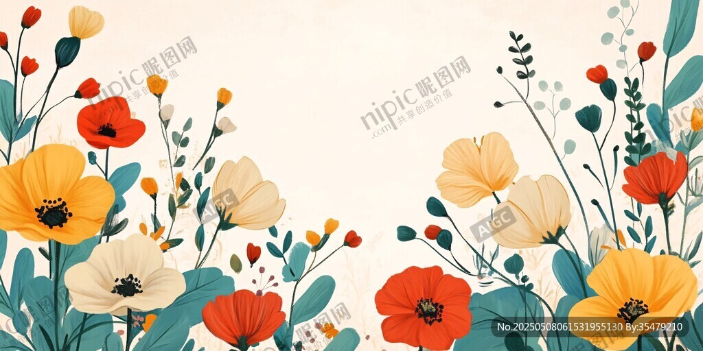 缤纷花卉边框插画