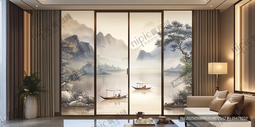 中式客厅之山水屏风美景