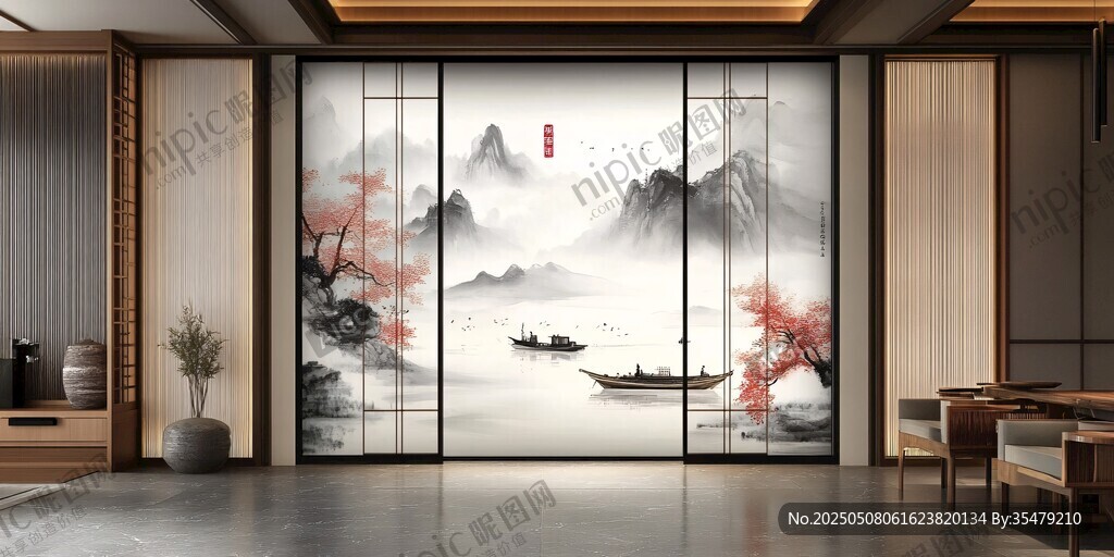 中式山水屏风 雅致客厅景致
