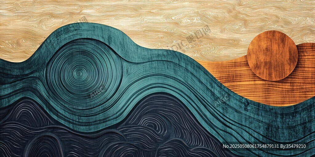 海浪与落日的艺术纹理画面