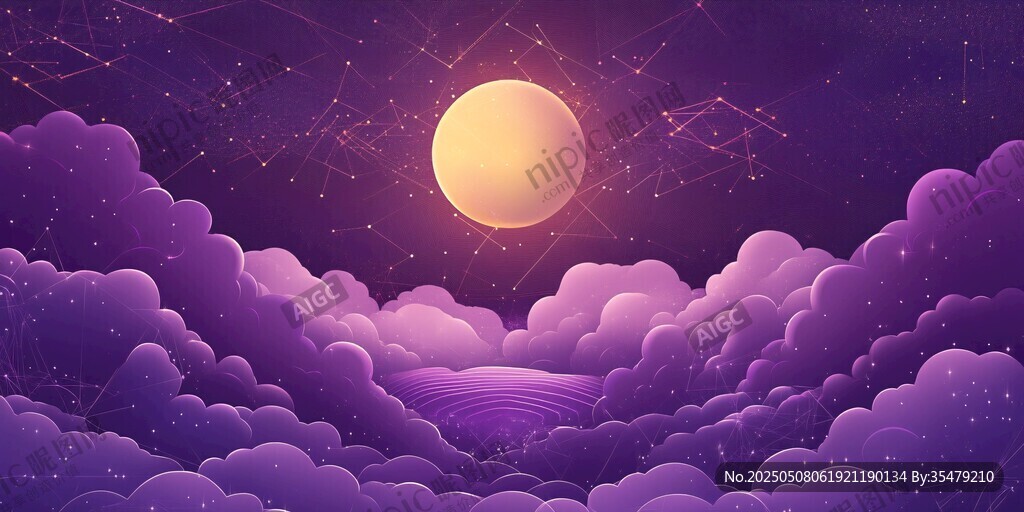 梦幻月夜云海奇幻景象