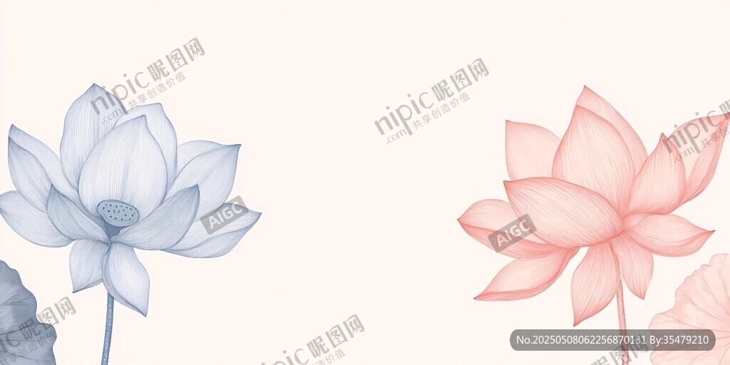 淡雅双生莲花插画