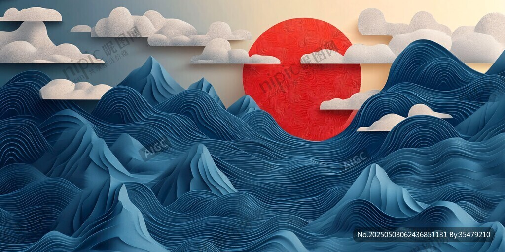 海上日出山峦云海景象