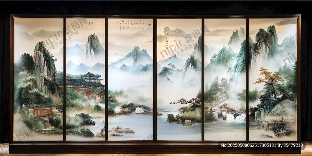 中式山水屏风画的雅致意境