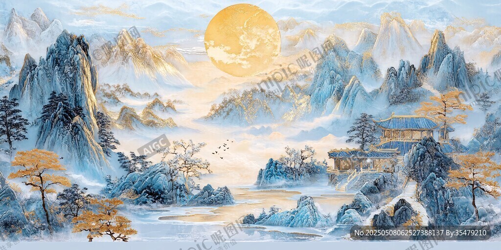 金色暖阳下的山水诗意画卷