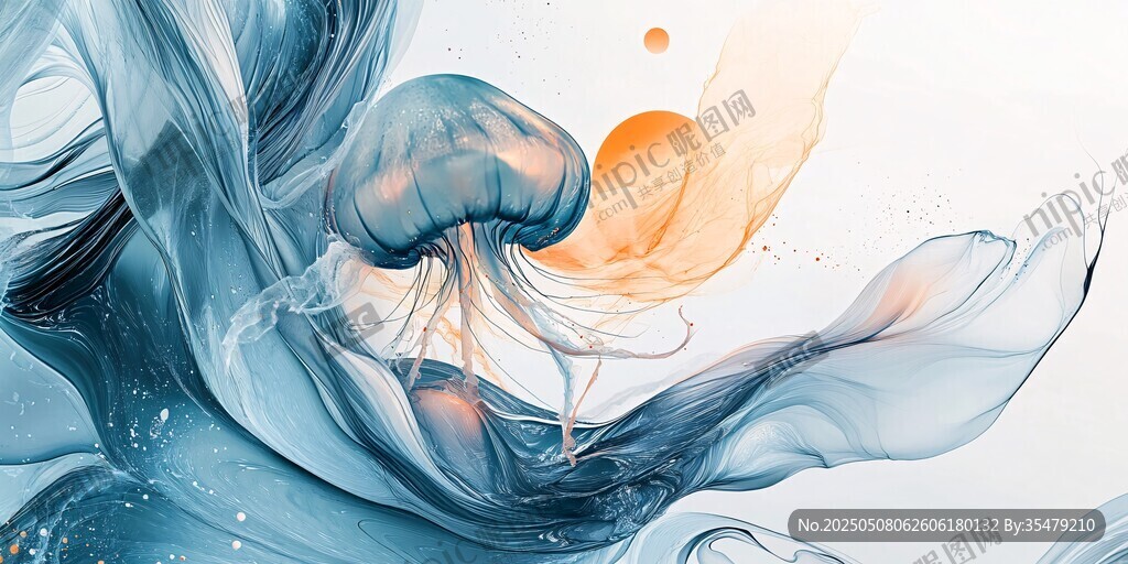 梦幻水母在水墨中舞动
