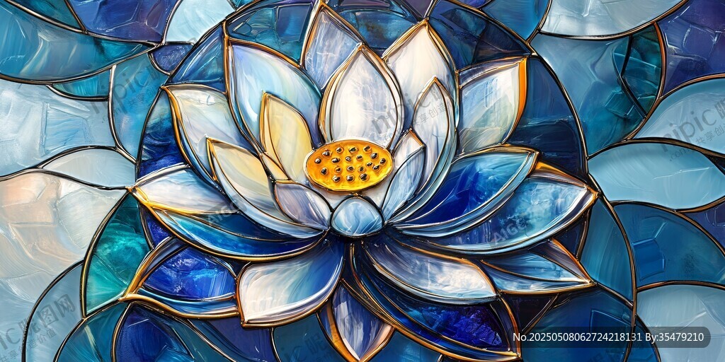 蓝色琉璃风莲花艺术图案