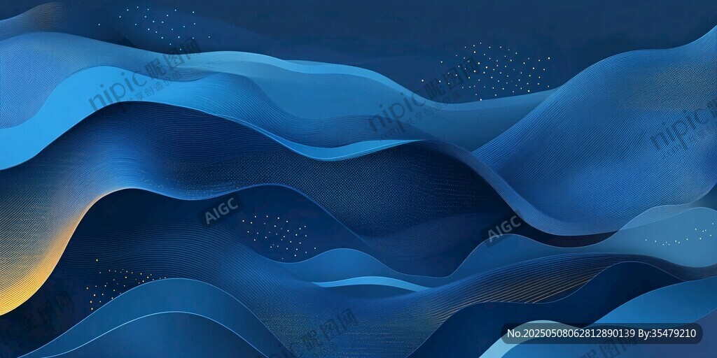 梦幻蓝色波浪夜空插画