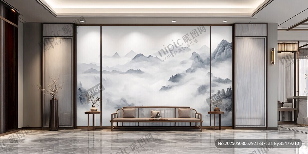 中式客厅水墨山水背景墙