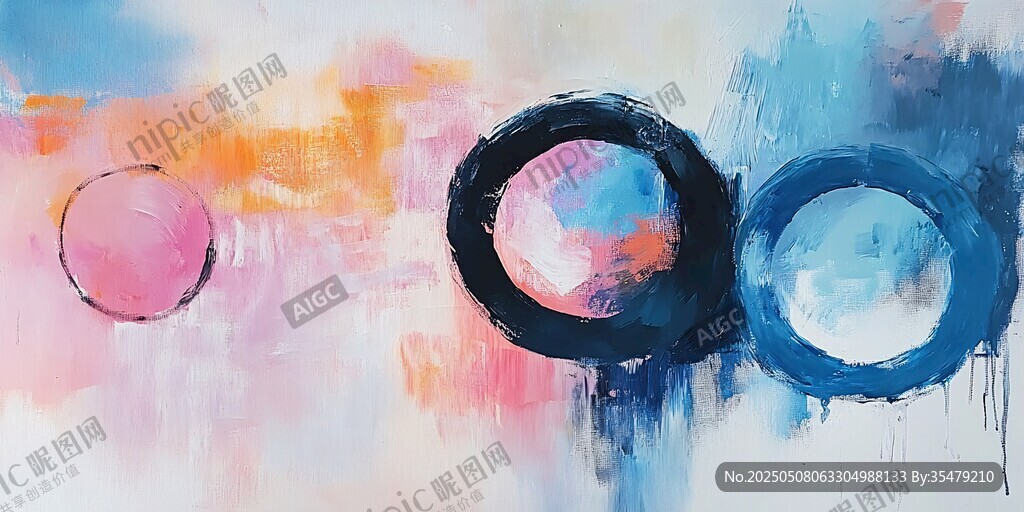 抽象多彩圆环艺术画作