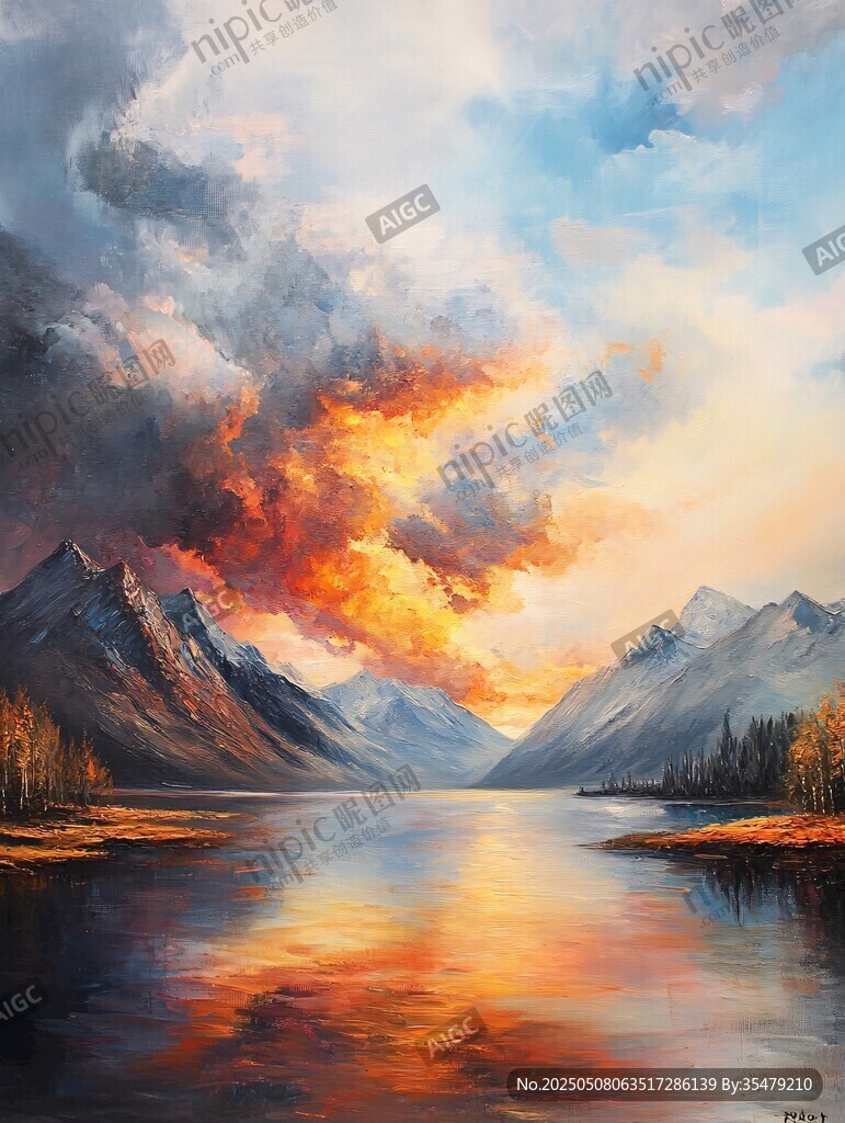 夕阳下的山水绚丽画卷