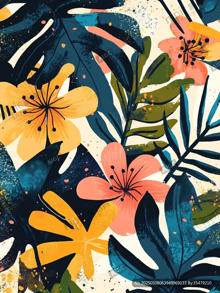 热带花卉植物图案插画
