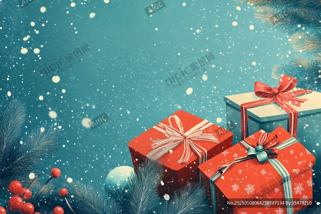 圣诞礼物雪景装饰画面