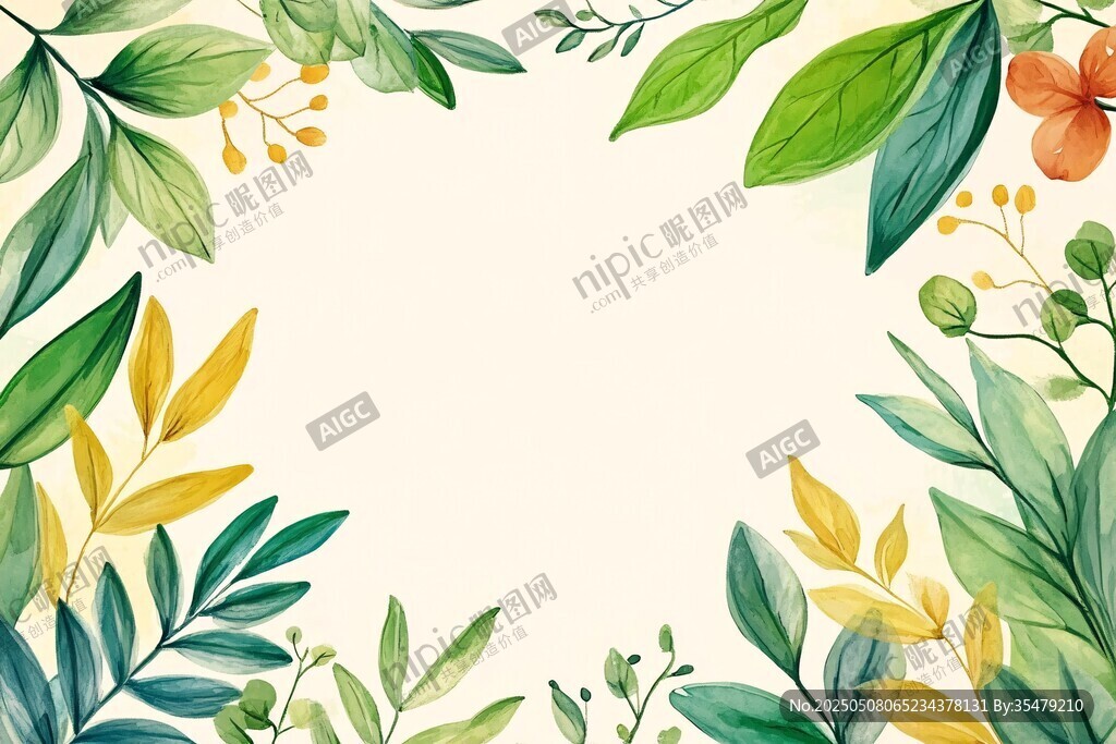清新绿植花卉边框背景图