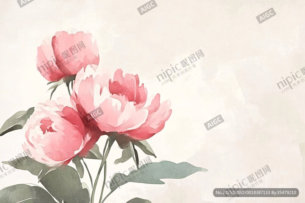 粉色芍药花卉唯美插画