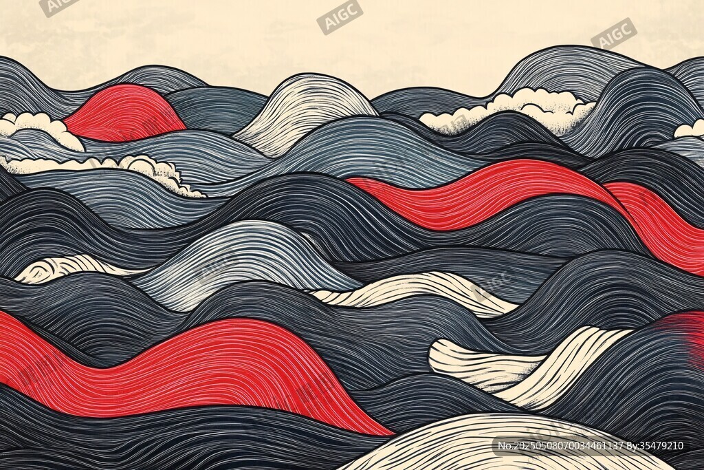 海浪涌动的多彩线条艺术