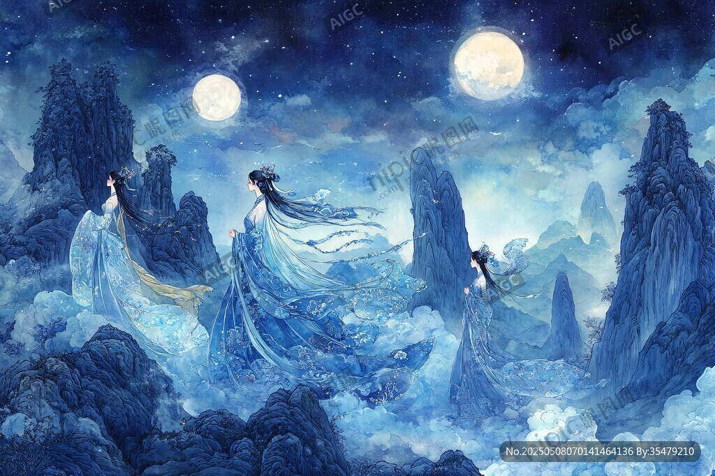 月夜仙姬游于云山之间
