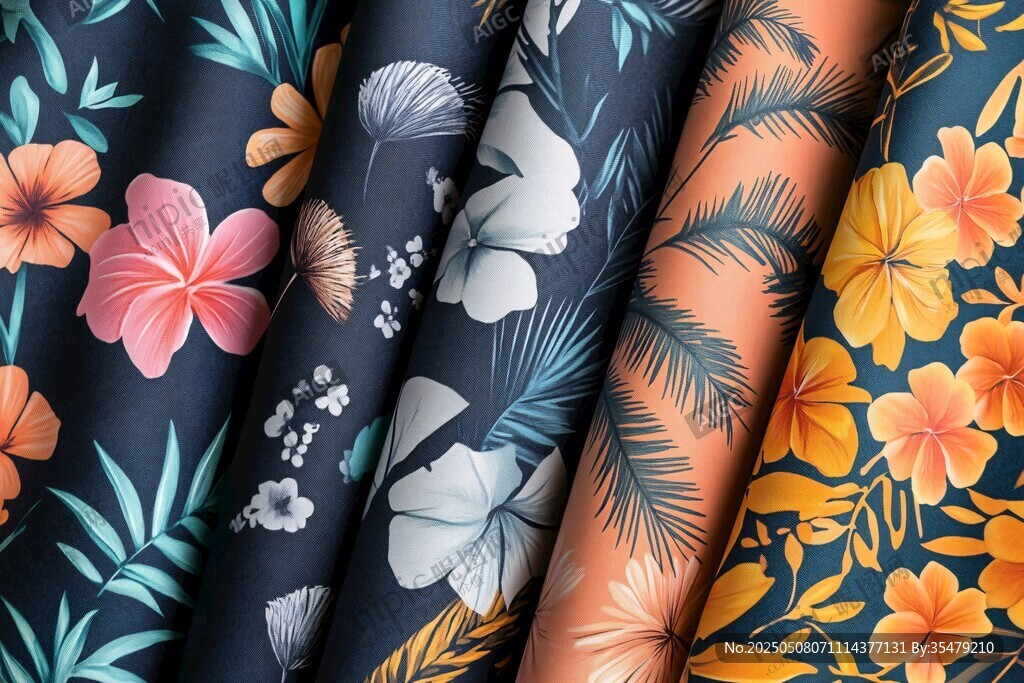 多彩热带花卉图案布料