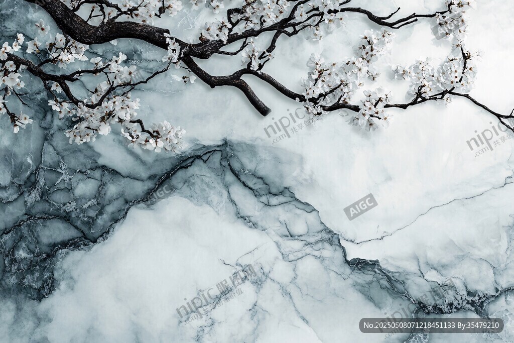 水墨风杏花山水意象图