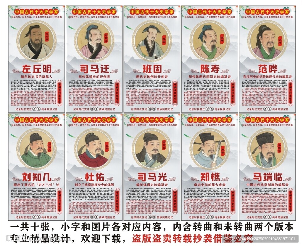 中国古代十大史学家海报展板宣传