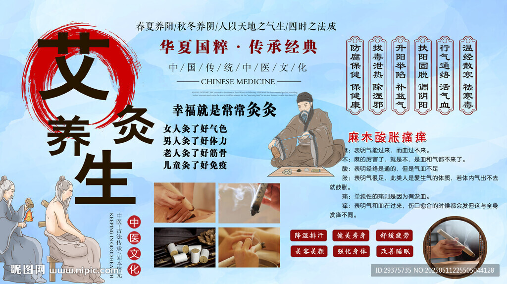 艾灸养生背景墙