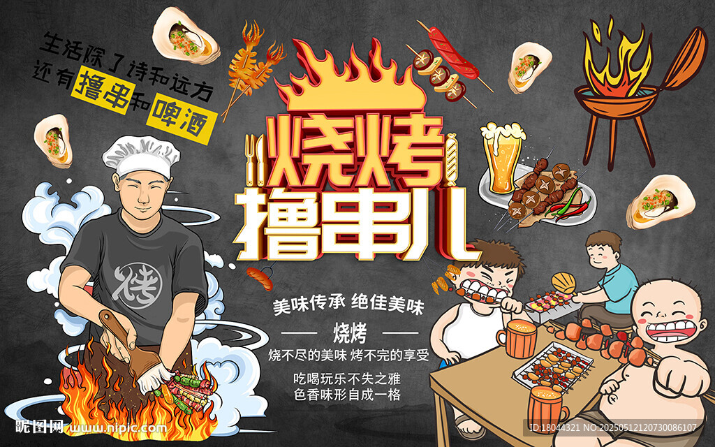 个性黑板烧烤撸串儿工装背景墙