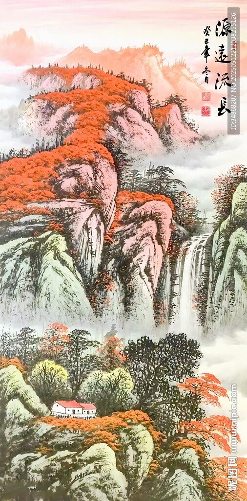 国画山水画源远流长客厅玄关装饰