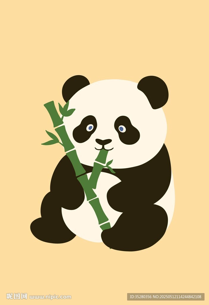可爱熊猫抱竹憨态可掬