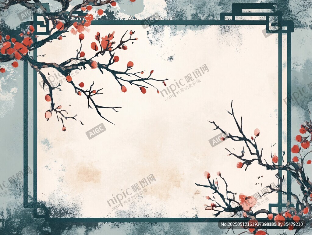 中式水墨梅花边框背景图