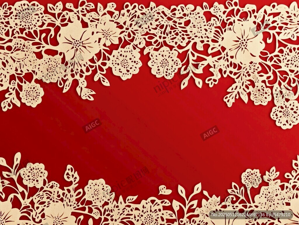 红色背景金色花卉蕾丝边框