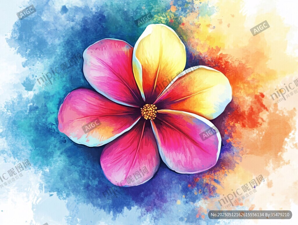 水彩绘多彩鸡蛋花