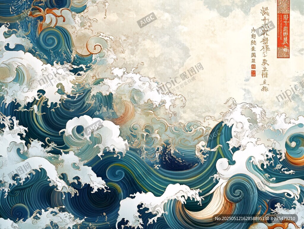 中式海浪图展现磅礴气势