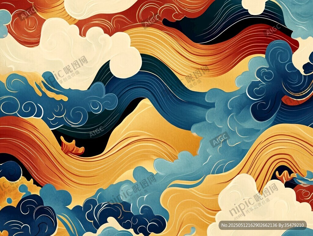 中式海浪云纹绚丽图案