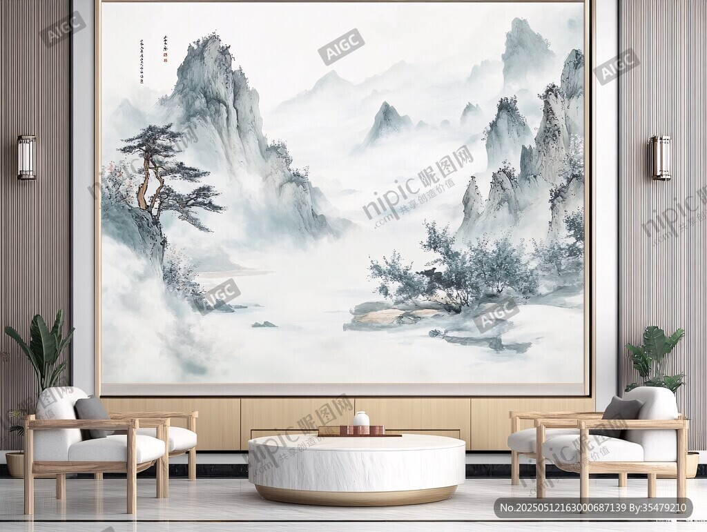 中式山水壁画的雅致客厅
