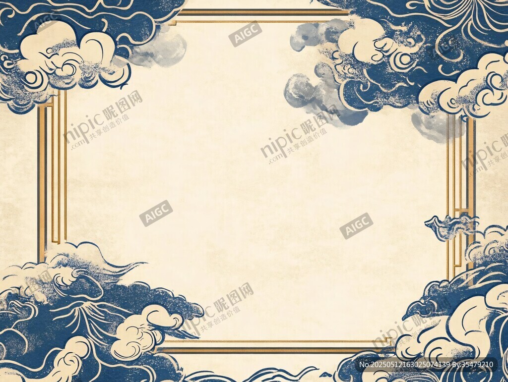 中式云纹边框古风背景图