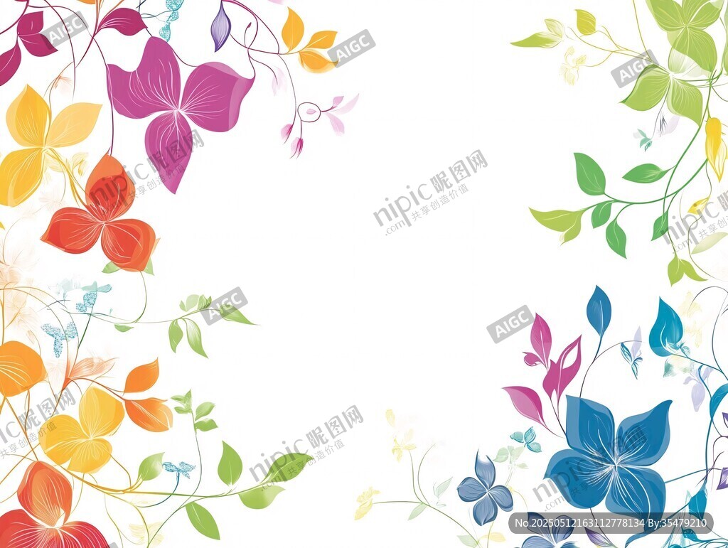 多彩花卉边框装饰图案