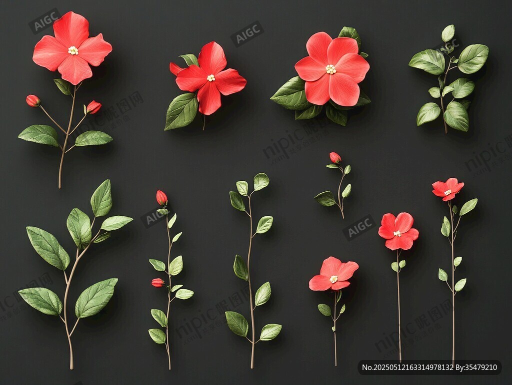 红色花卉绿植排列展示图