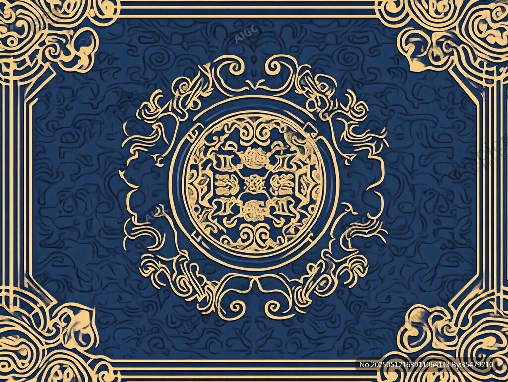 中式古典蓝色鎏金花纹图案