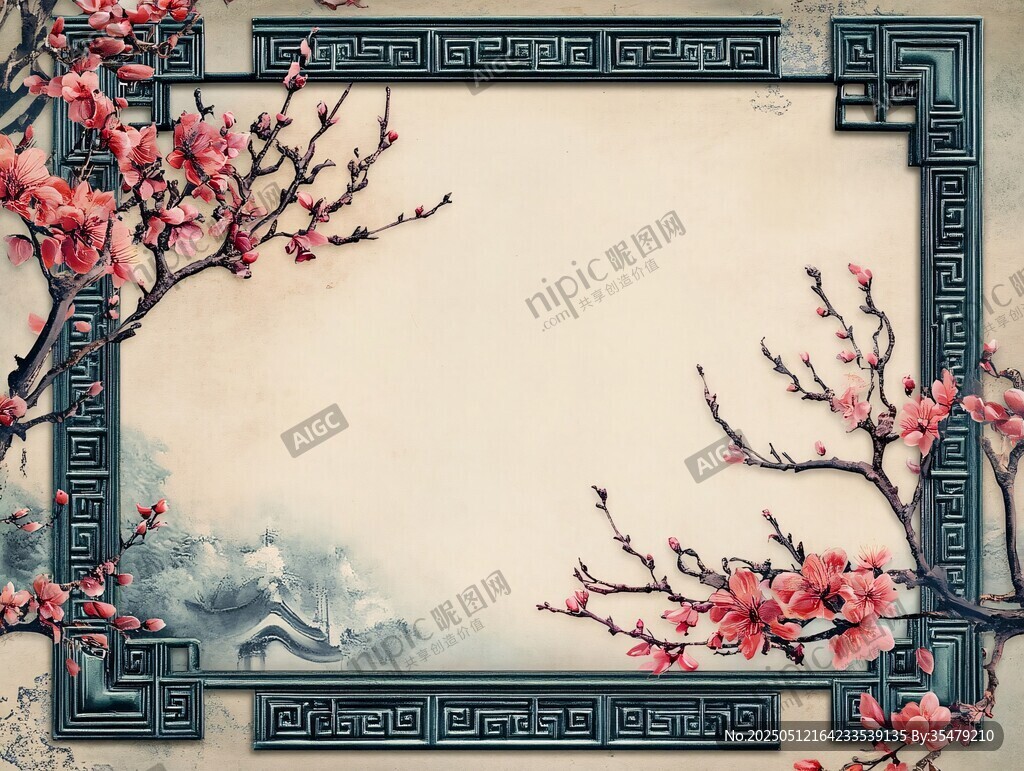 中式古风桃花边框背景图