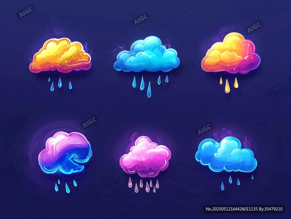 梦幻多彩雨滴云朵图标