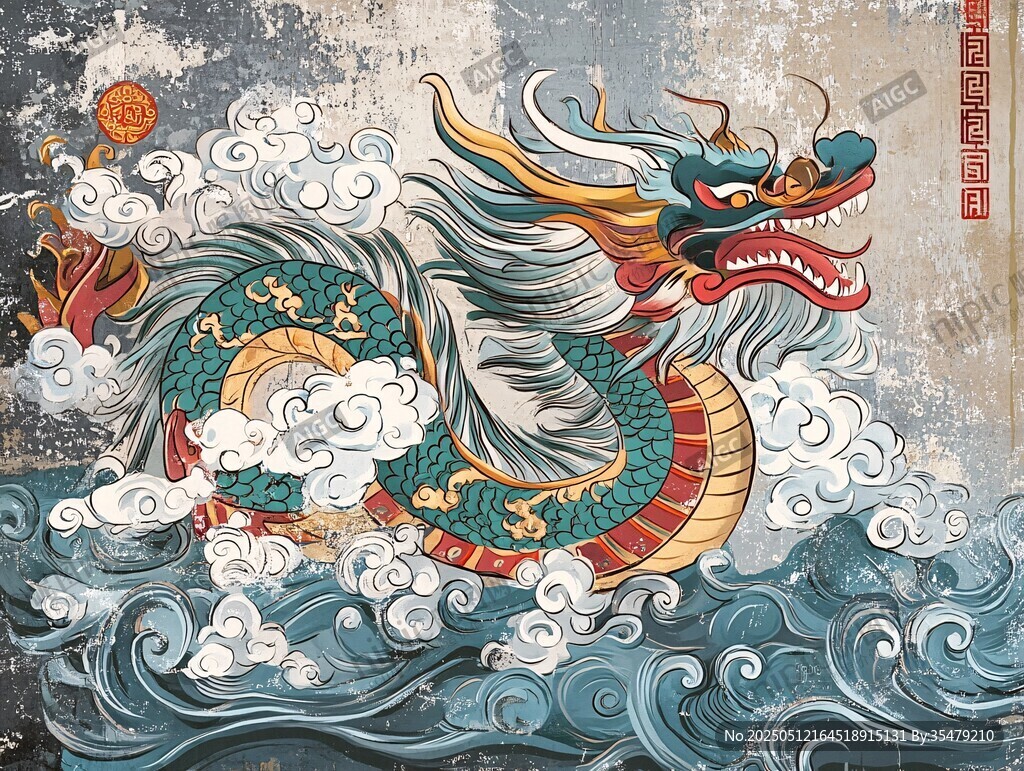 中式祥龙破浪腾云图